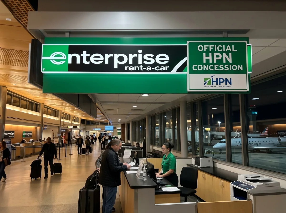 Enterprise Rent-A-Car logo, green and white, official HPN airport concession mark